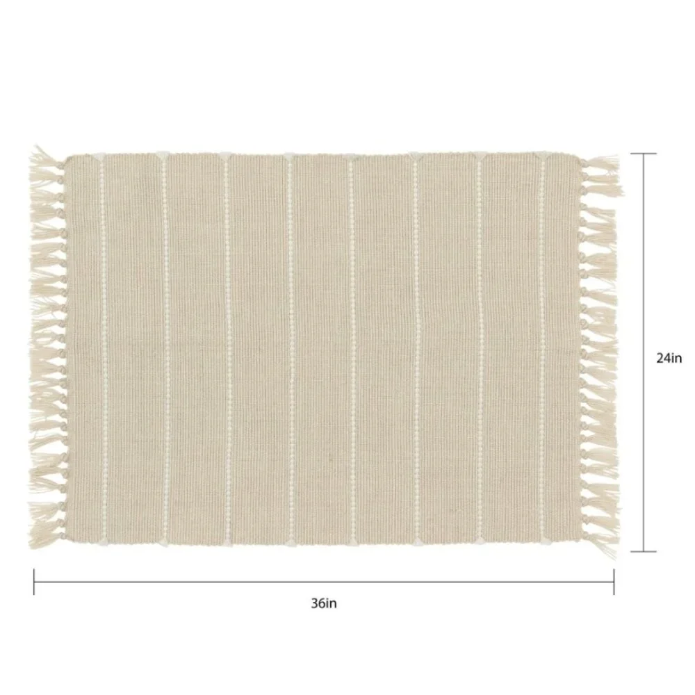 NEW Indoor Outdoor Rug Beige Cream Stripe 24